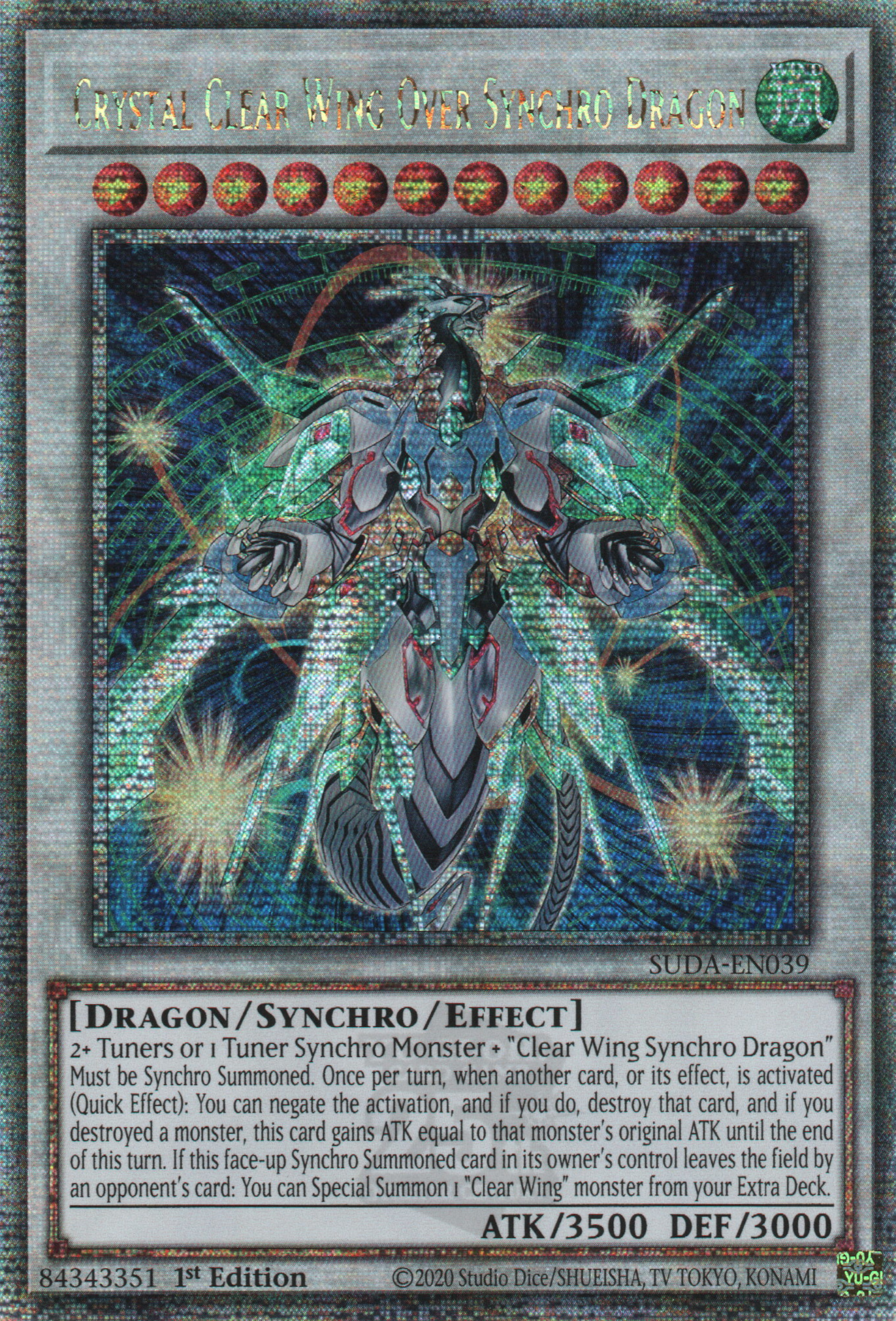 Crystal Clear Wing Over Synchro Dragon - SUDA-EN039 - 1st Edition - Quarter Century Secret Rare