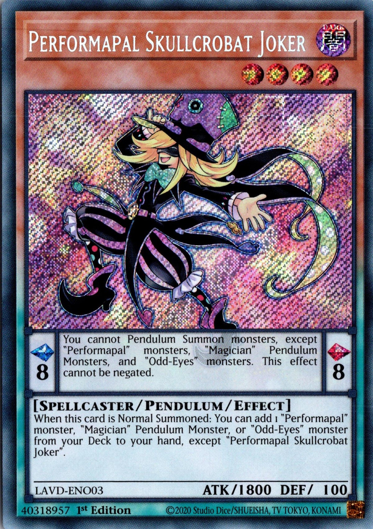 Performapal Skullcrobat Joker - LAVD-ENO03 - 1st Edition - Secret Rare