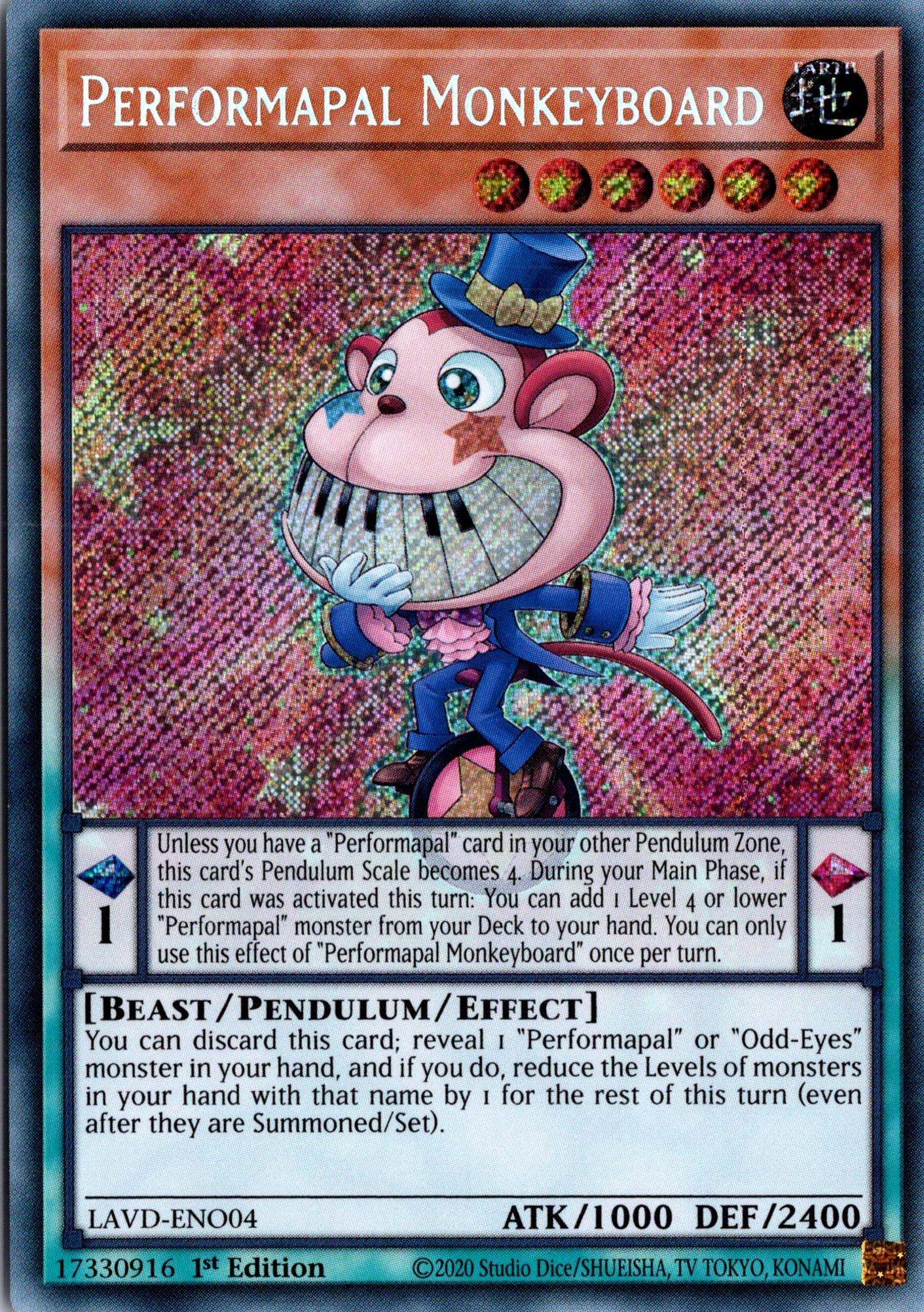 Performapal Monkeyboard - LAVD-ENO04 - 1st Edition - Secret Rare