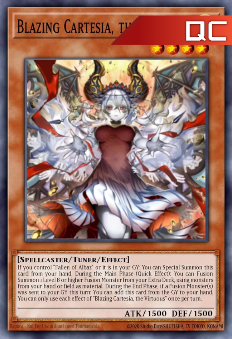 the legendary yugioh cards Blazing Cartesia, the Virtuous (Alternate Art) - RA04-EN041
