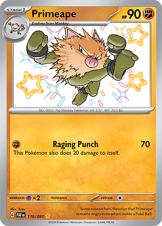 Primeape - Paldean Fates - 170/091 - Shiny Holo Rare