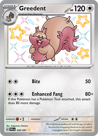 Greedent - Paldean Fates - 206/091 - Shiny Holo Rare
