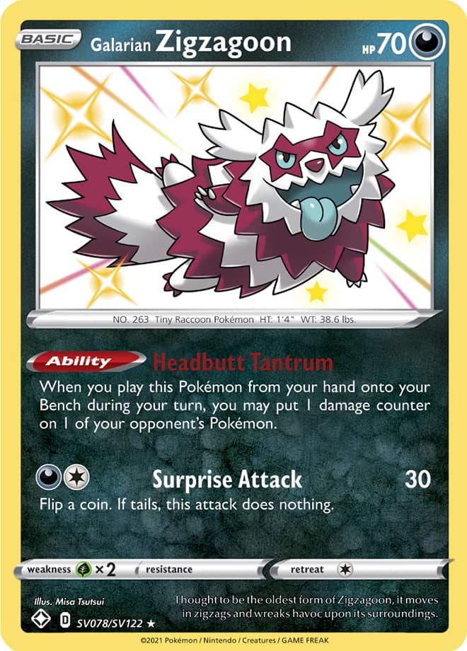 Galarian Zigzagoon - Shining Fates: Shiny Vault SV078/SV122 - Shiny Holo Rare