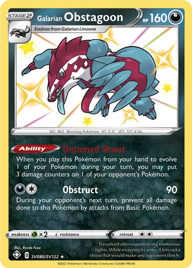 Galarian Obstagoon - Shining Fates: Shiny Vault SV080/SV122 - Shiny Holo Rare