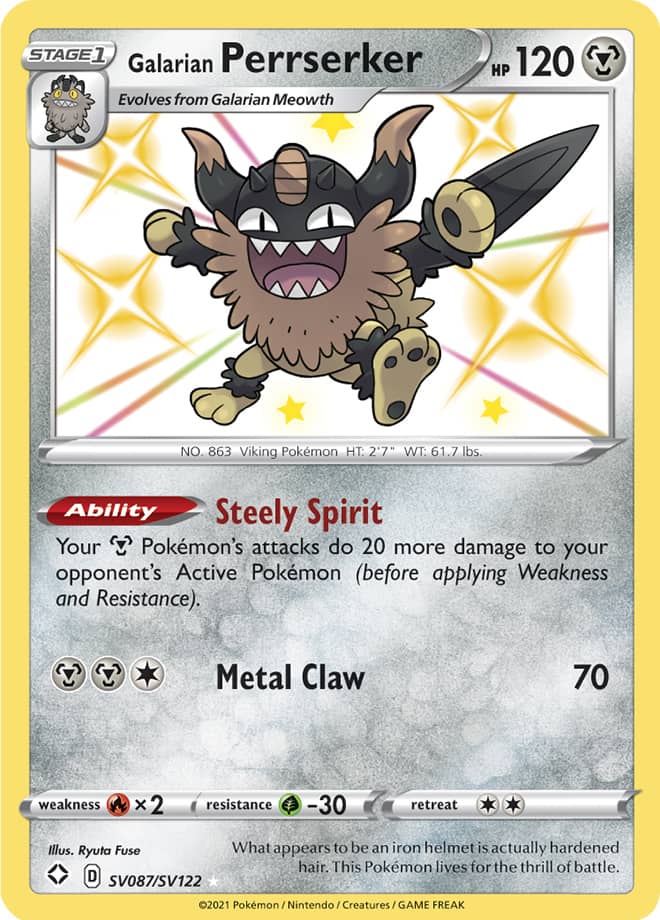 Galarian Perrserker - Shining Fates: Shiny Vault SV087/SV122 - Shiny Holo Rare