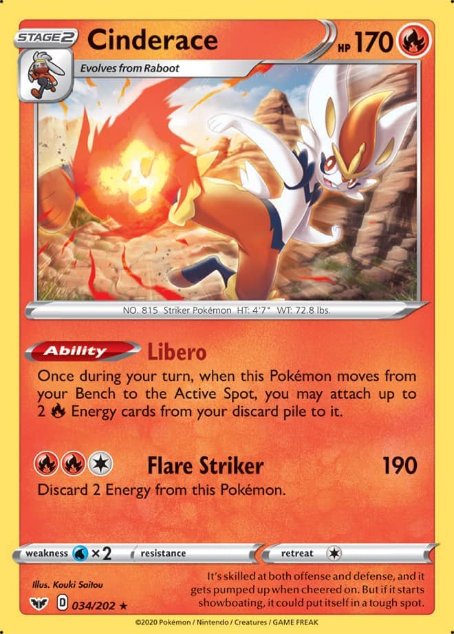 Cinderace - Sword & Shield Base 034/202 - Rare Holo