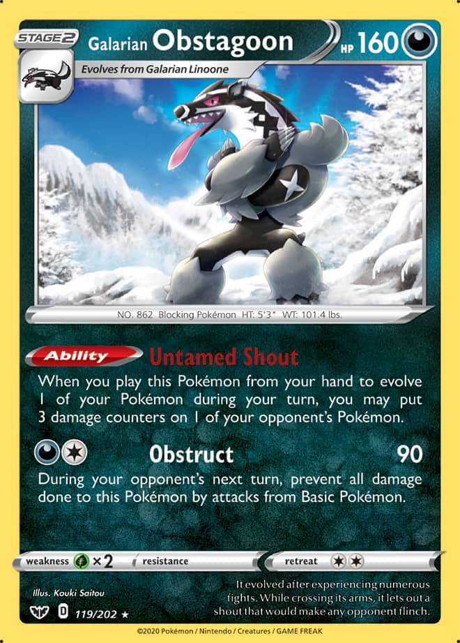 Galarian Obstagoon - Sword & Shield Base 119/202 - Rare Holo
