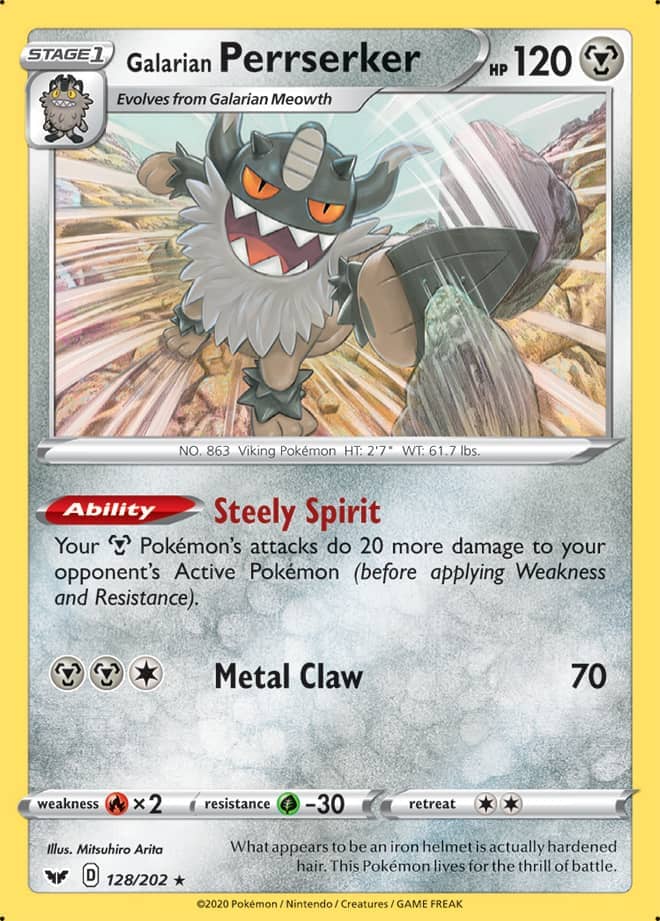 Galarian Perrserker - Sword & Shield Base 128/202 - Rare Holo