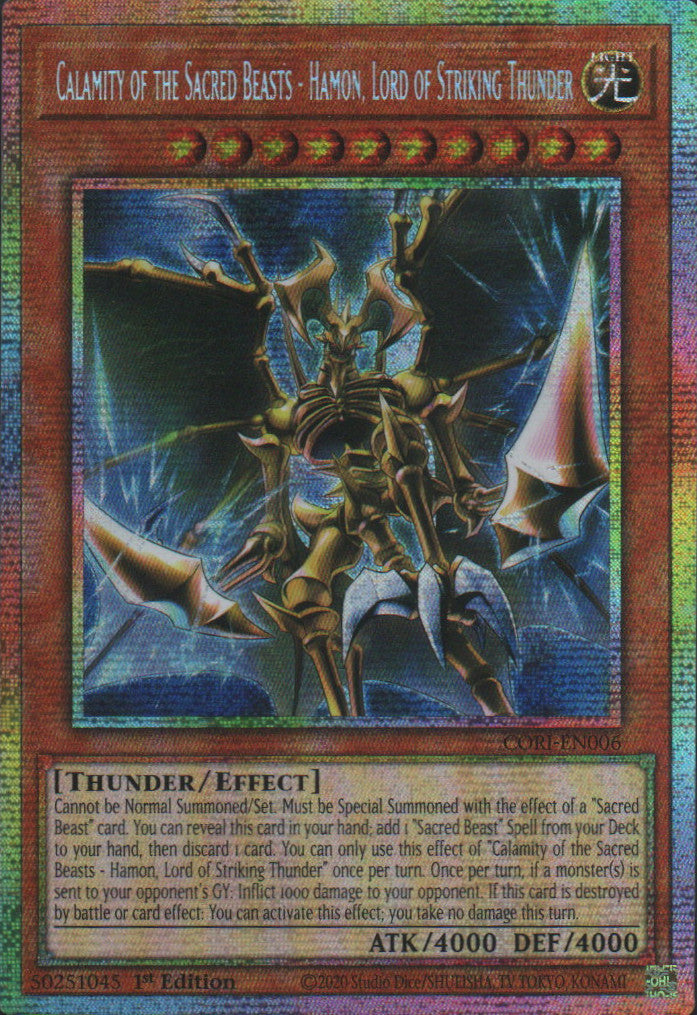 Calamity of the Sacred Beasts - Hamon, Lord of Striking Thunder - CORI-EN006 - 1st Edition - Starlight Rare