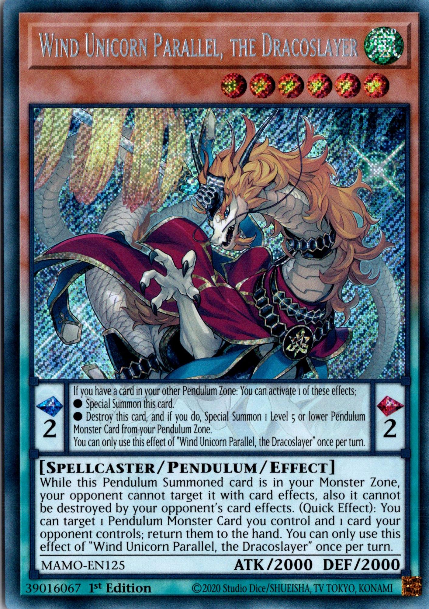 Wind Unicorn Parallel, the Dracoslayer - MAMO-EN125 - 1st Edition - Secret Rare