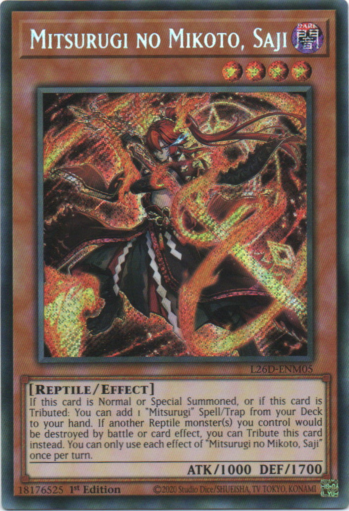 Mitsurugi no Mikoto, Saji - L26D-ENM05 - 1st Edition - Secret Rare