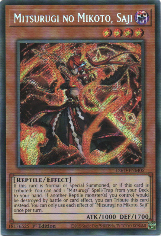 Mitsurugi no Mikoto, Saji - L26D-ENM05 - 1st Edition - Secret Rare