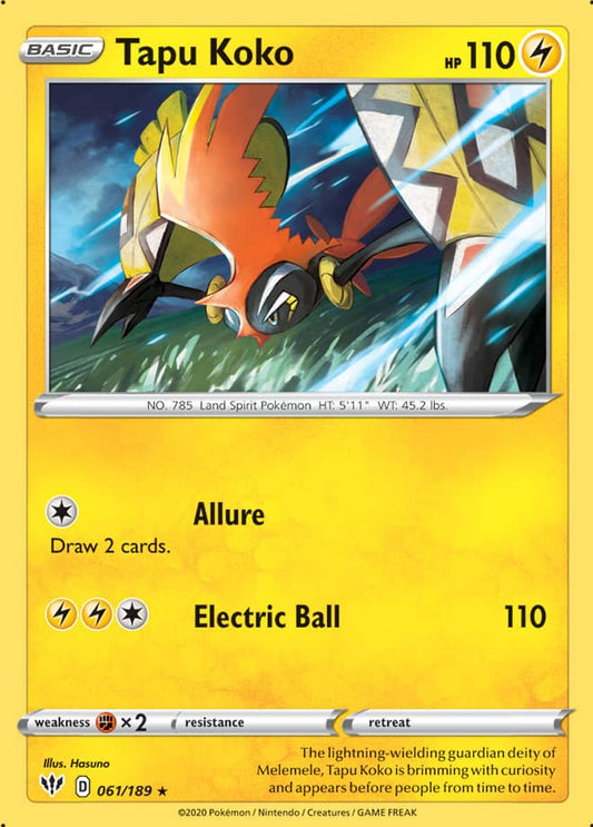 Tapu Koko - Darkness Ablaze 061/189 - Rare Holo